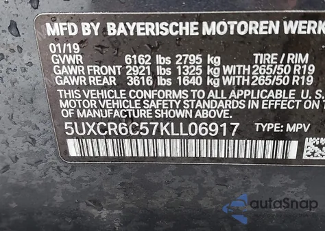 2019 BMW X5 xDrive40I from USA, damaged, VIN 5UXCR6C57KLL06917